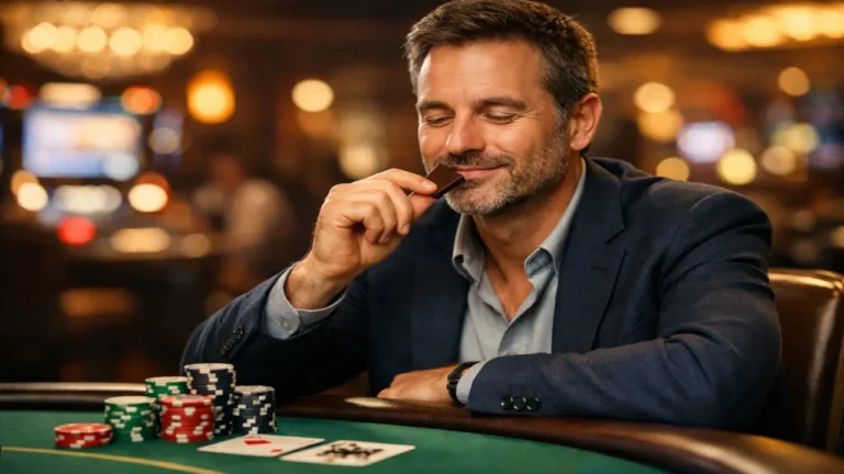 man eat chocolate for focus during casino play