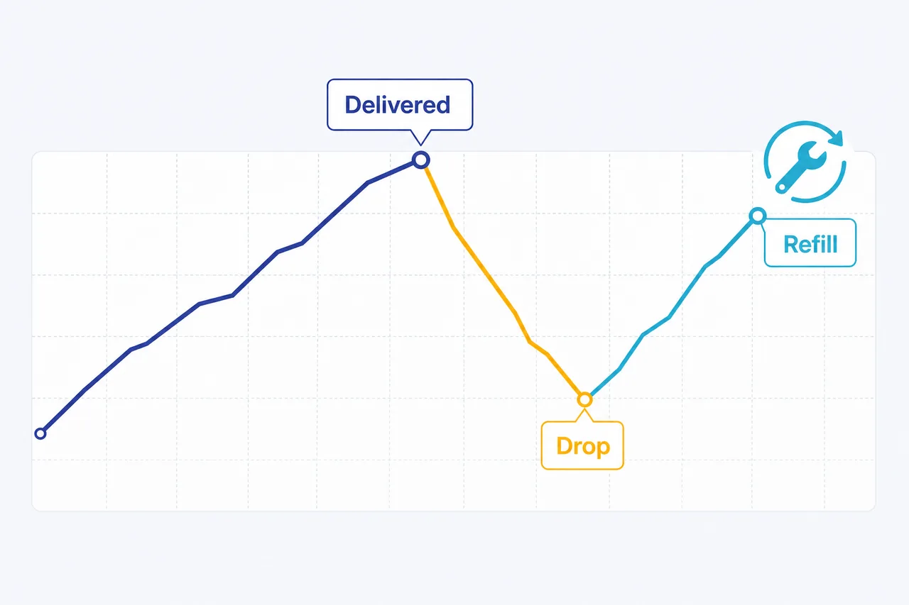 Chart showing a drop and refill after buying YouTube views on BoostMe.com